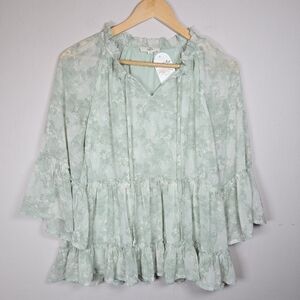 Entro Women's Floral Ruffled Tiered Chiffon Top Small NWT Whimsical Feminine